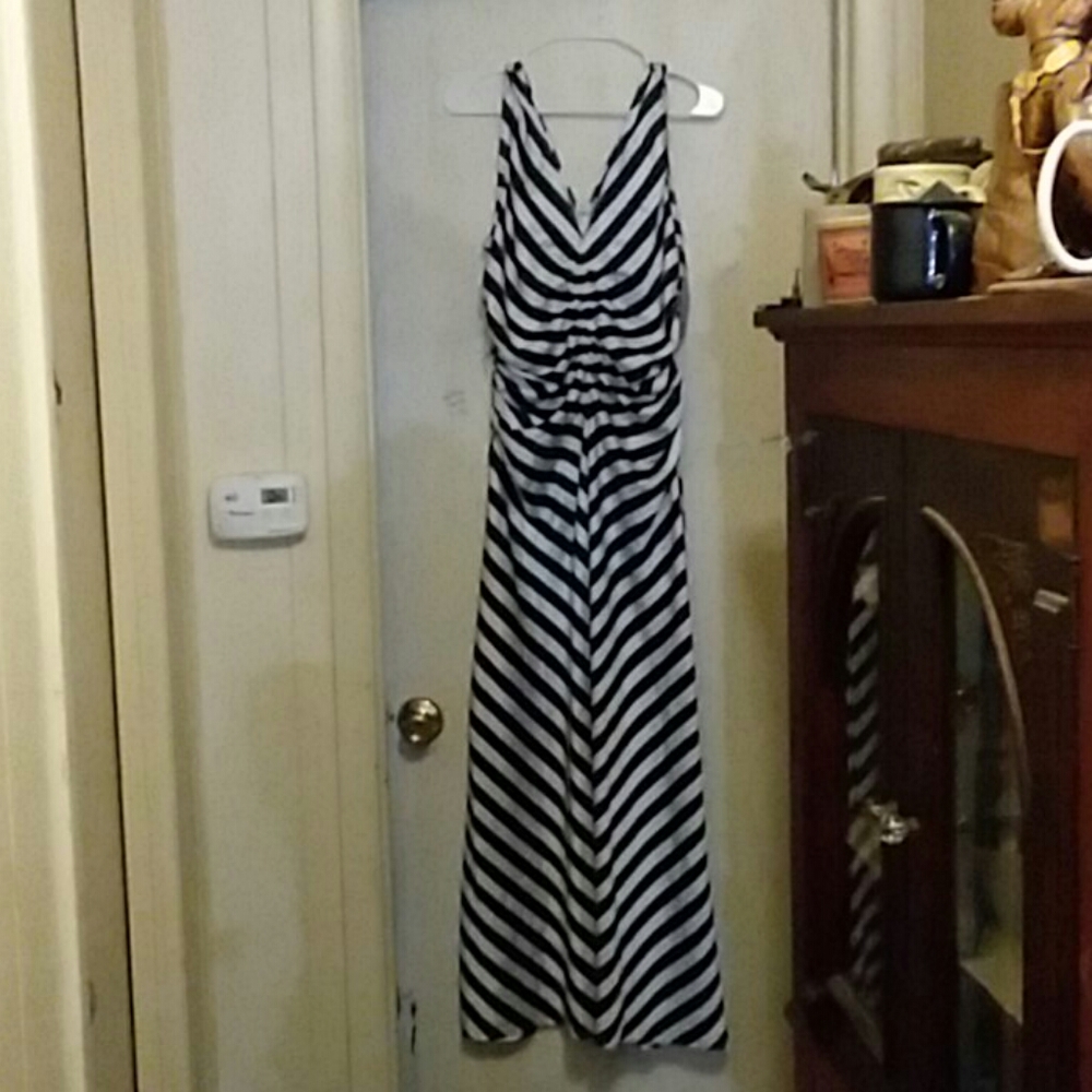 BOSTON PROPER Women's Black/White Striped Dress